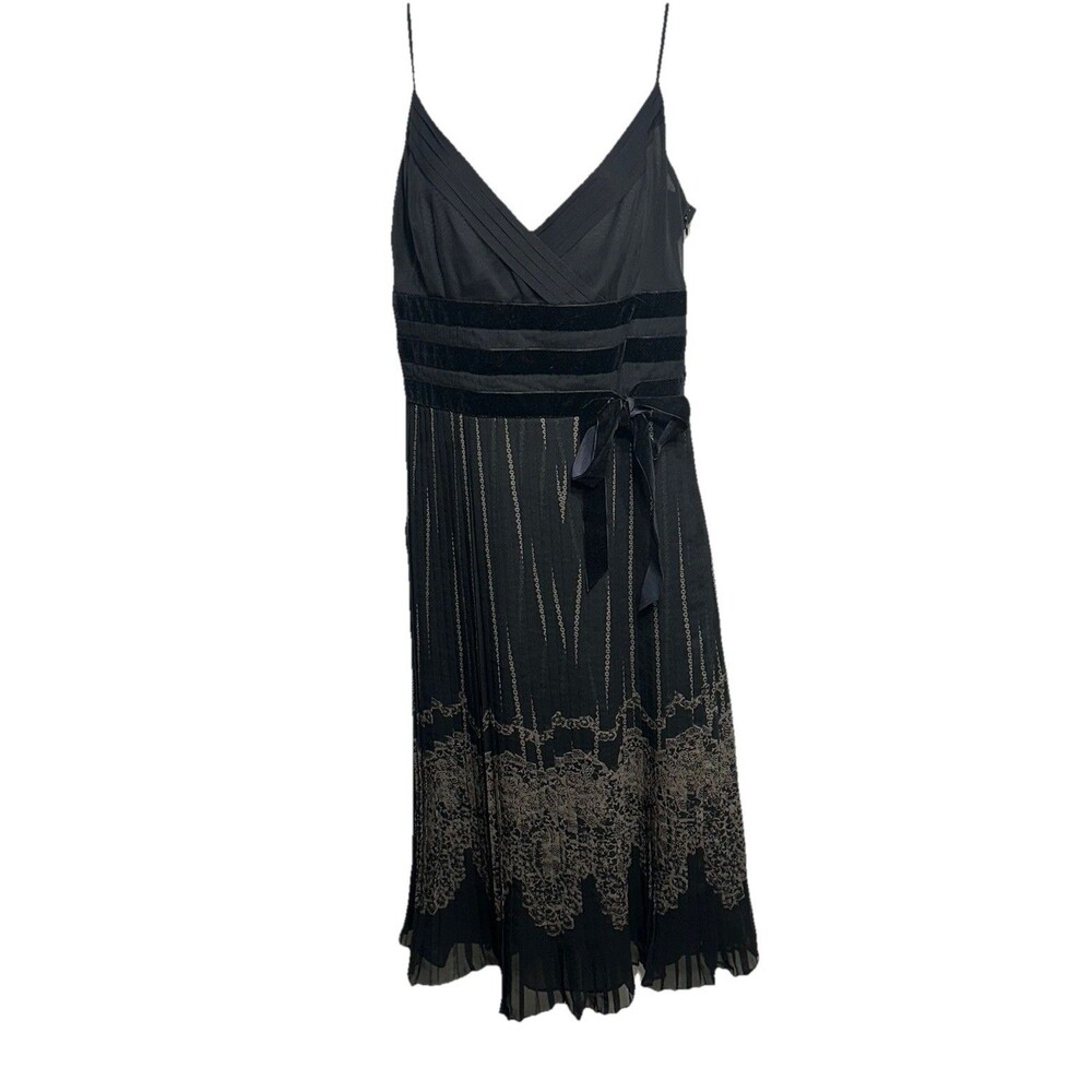 NWT Ann Taylor LOFT Faux Wrap Dress Sz 6 Black Gray Pleated Velvet Trim Coquette